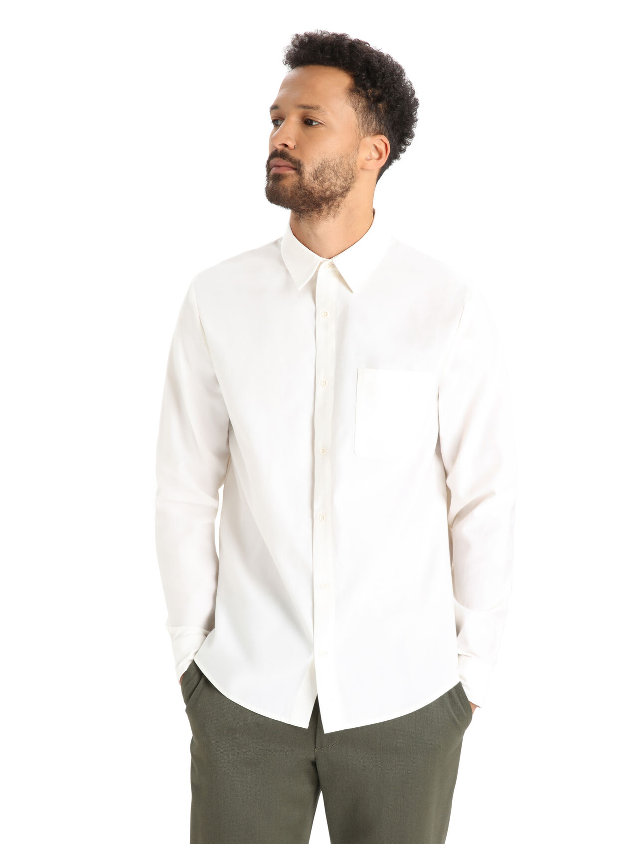 Mens Merino Berlin Long Sleeve Shirt A classic, relaxed-fit collared shirt for everyday comfort, the Berlin Long Sleeve Shirt feature a durable and sustainable blend of all natural merino wool and organic cotton.