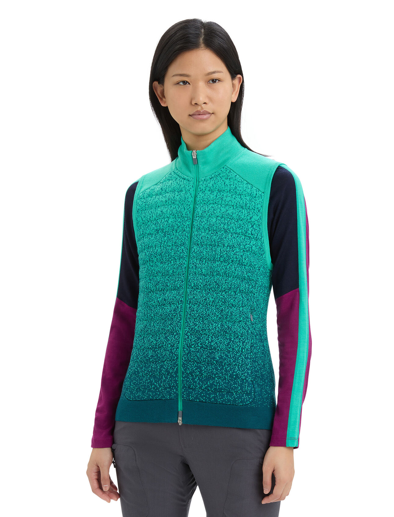 Womens ZoneKnit™ Merino Insulated Vest Into the Deep A highly breathable insulating layer with body-mapped ventilation, the ZoneKnit™ Insulated Vest Into the Deep provides premium core warmth for skiing, hiking and outdoor adventure.