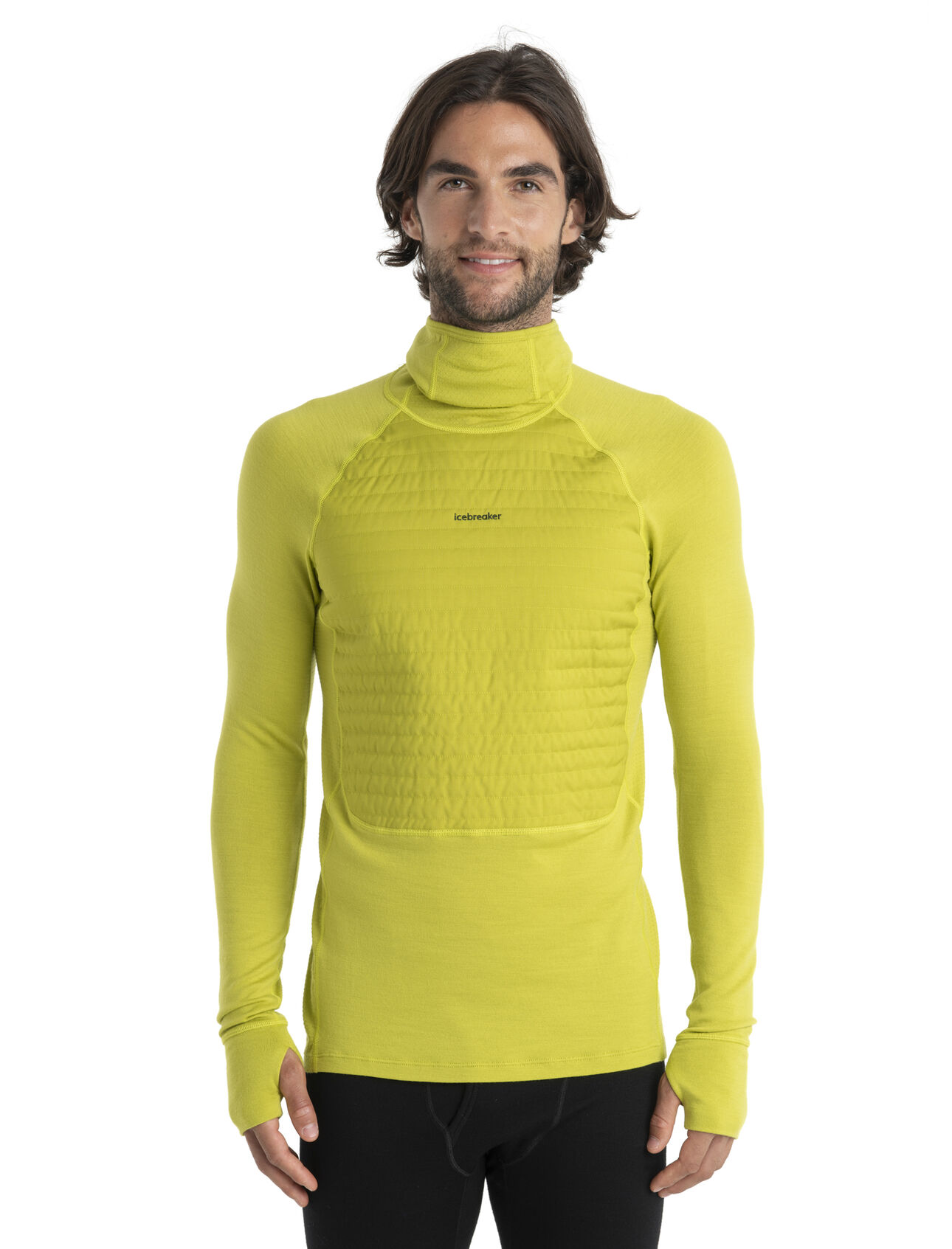 Mens ZoneKnit™ Merino Insulated Long Sleeve Thermal Hoodie A high-performance merino wool base layer optimized for intense activity and technical mountain pursuits, the ZoneKnit™ Insulated Long Sleeve Hoodie combines our ZoneKnit engineered body-mapping with quilted MerinoLoft™ insulation at the chest for added warmth.