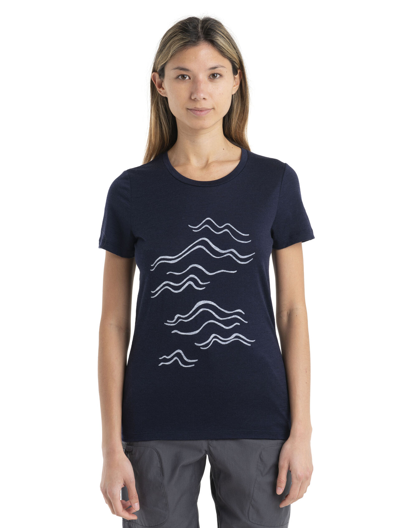 Womens Merino 150 Tech Lite II Short Sleeve T-Shirt Mountain Strokes Our versatile tech tee that provides comfort, breathability and odour-resistance for any adventure you can think of, the 150 Tech Lite II Short Sleeve Scoop Tee Mountain Strokes features 100% merino for all-natural performance. The tee's original artwork features an abstract interpretation of mountain contour lines.