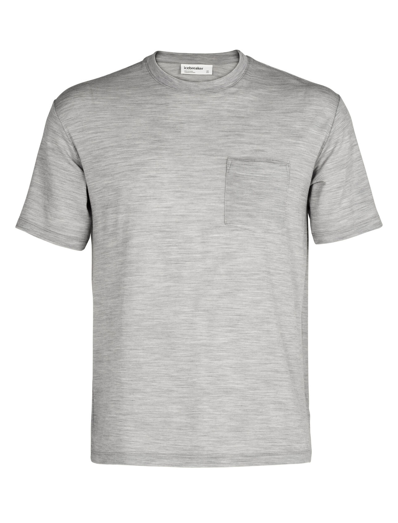 150 T-shirt met korte mouwen, ronde hals en borstzakje van merinowol
