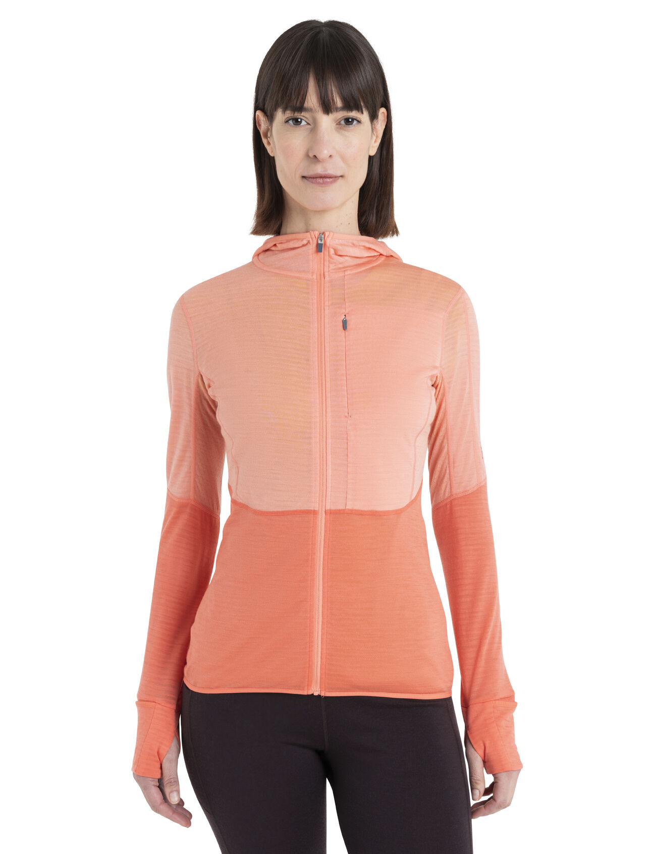 Veste zippée à capuche manches longues mélange mérinos 200 Realfleece™ Descender Femme Couche intermédiaire polyvalente à grammage léger idéale pour les activités très intenses par temps froid, la veste zippée à capuche manches longues mérinos 200 RealFleece™ Descender comporte des empiècements aux dessous-de-bras composés de maille filet Cool-Lite™ pour une ventilation optimale. 