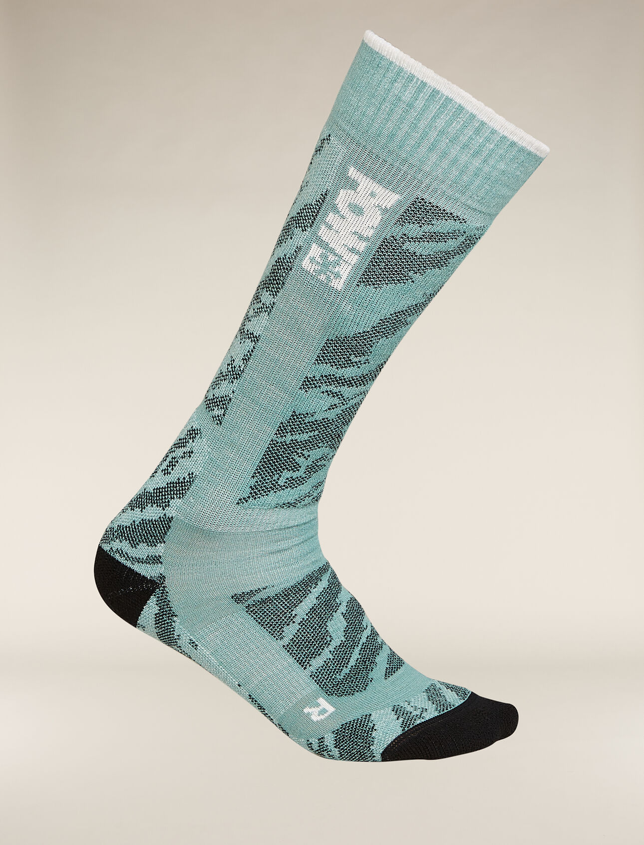 Womens Merino Blend Ski+ Medium Over The Calf Protect Our Winters Fully cushioned ski socks for skiing the resort or the backcountry,  the Merino Blend Ski+ Medium Over the Calf Protect Our Winters socks are made with a durable, breathable merino wool blend. Part of our collab capsule with Protect Our Winters, these socks feature an all-over print that showcases the beauty and the fragility of the world's glaciers in the face of climate change.