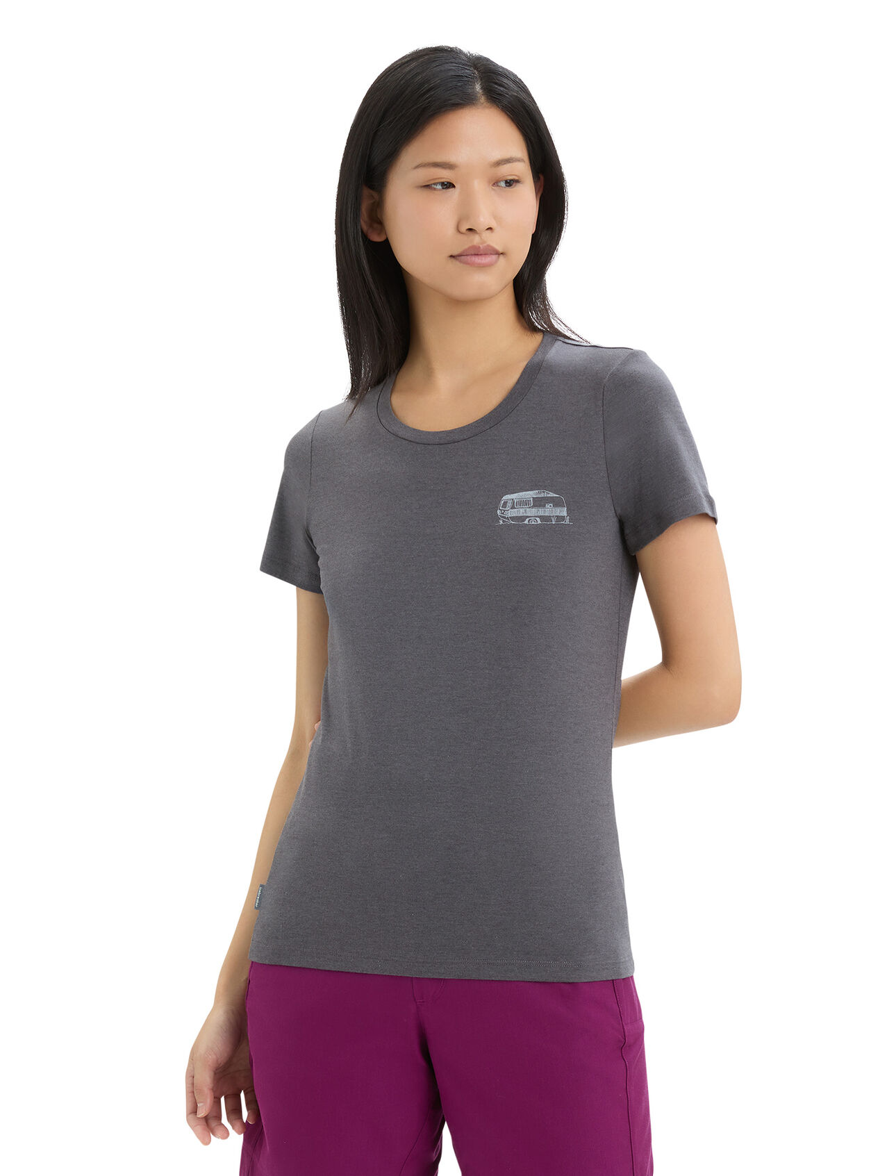 Womens Merino Central Classic Short Sleeve T-Shirt Caravan Life A classic and comfy everyday tee that blends natural merino wool with organically grown cotton, the Central Classic Short Sleeve Tee Caravan Life has you covered any day of the week. The tee's original artwork evokes the easy-going vibes of life on the road. 