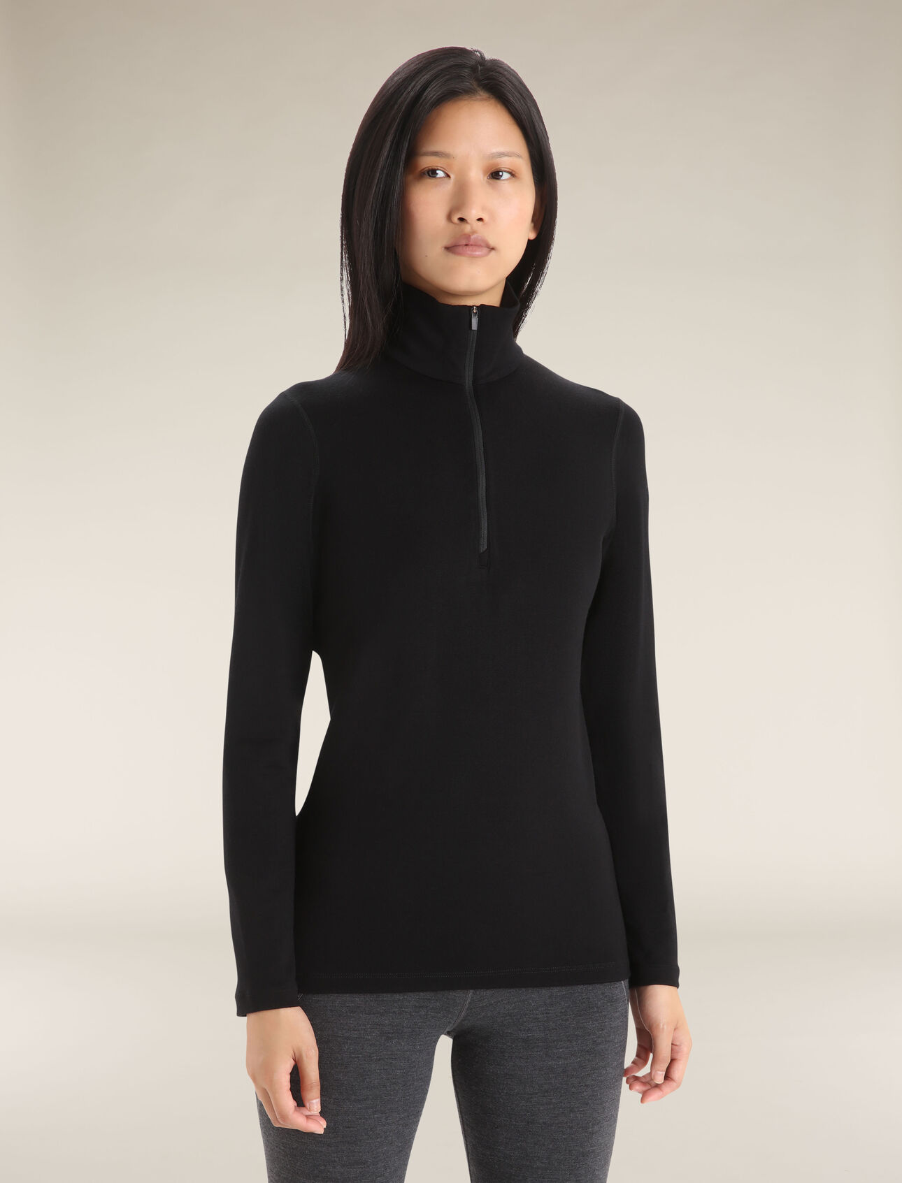 Athlete Seamless Half Zip Long Sleeve Top - Black, Women's Base Layers &  Long Sleeve Tops