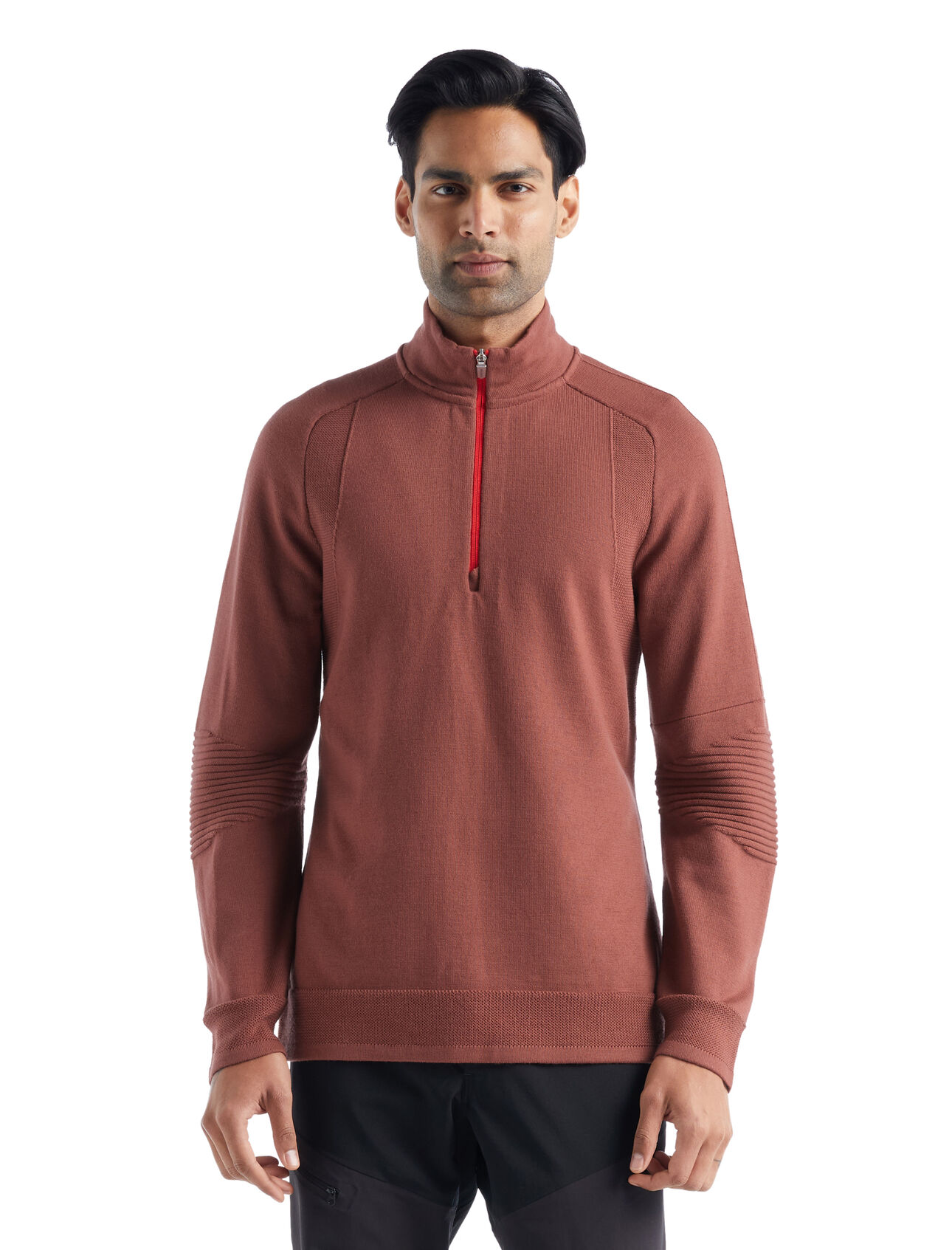 Mens ZoneKnit™ Merino Long Sleeve Half Zip A versatile, body-mapped zip-neck top that’s ideal for high-output mountain adventures, the ZoneKnit™Long Sleeve Half Zip features 100% merino wool for all-natural warmth and temperature regulation.