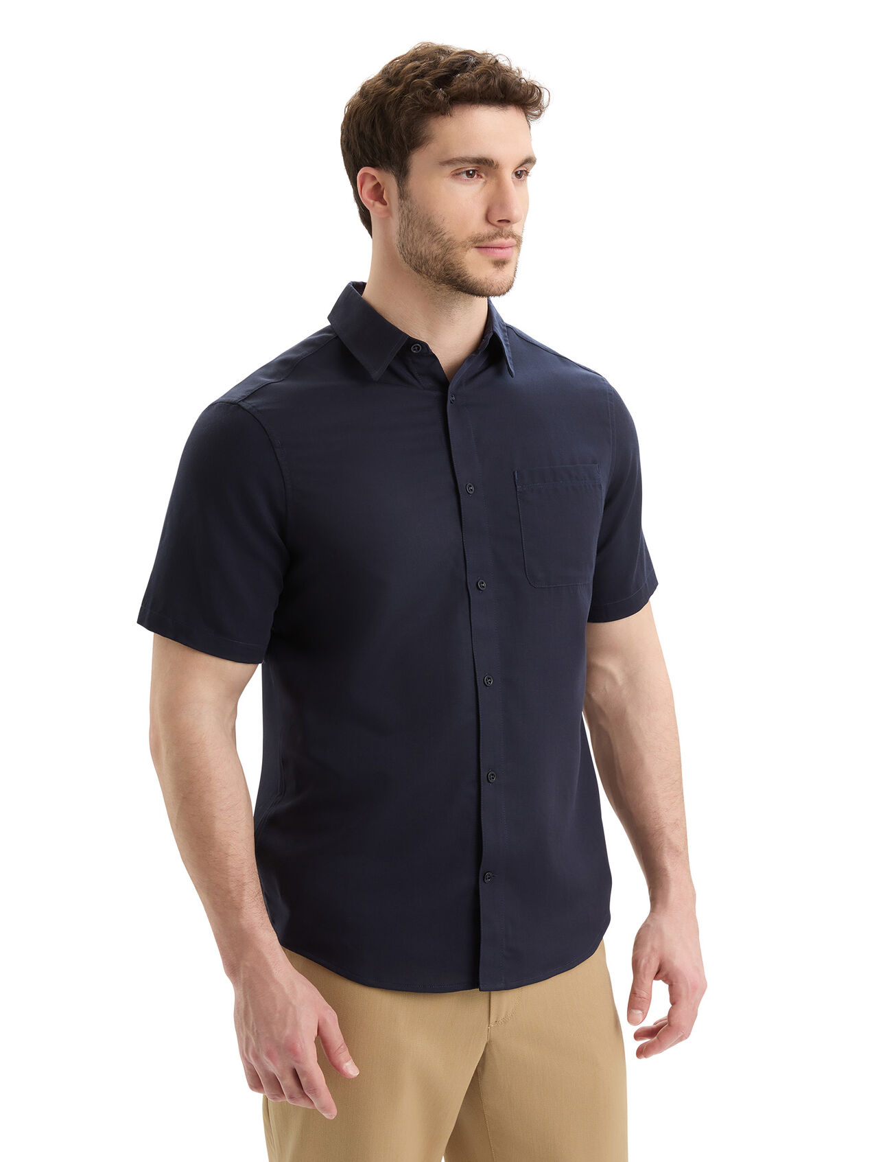 Mens Merino Steveston Short Sleeve Shirt A classic lightweight woven shirt featuring our breathable Cool-Lite™ woven merino blend, the Steveston Short Sleeve Shirt combines versatile style with natural comfort.
