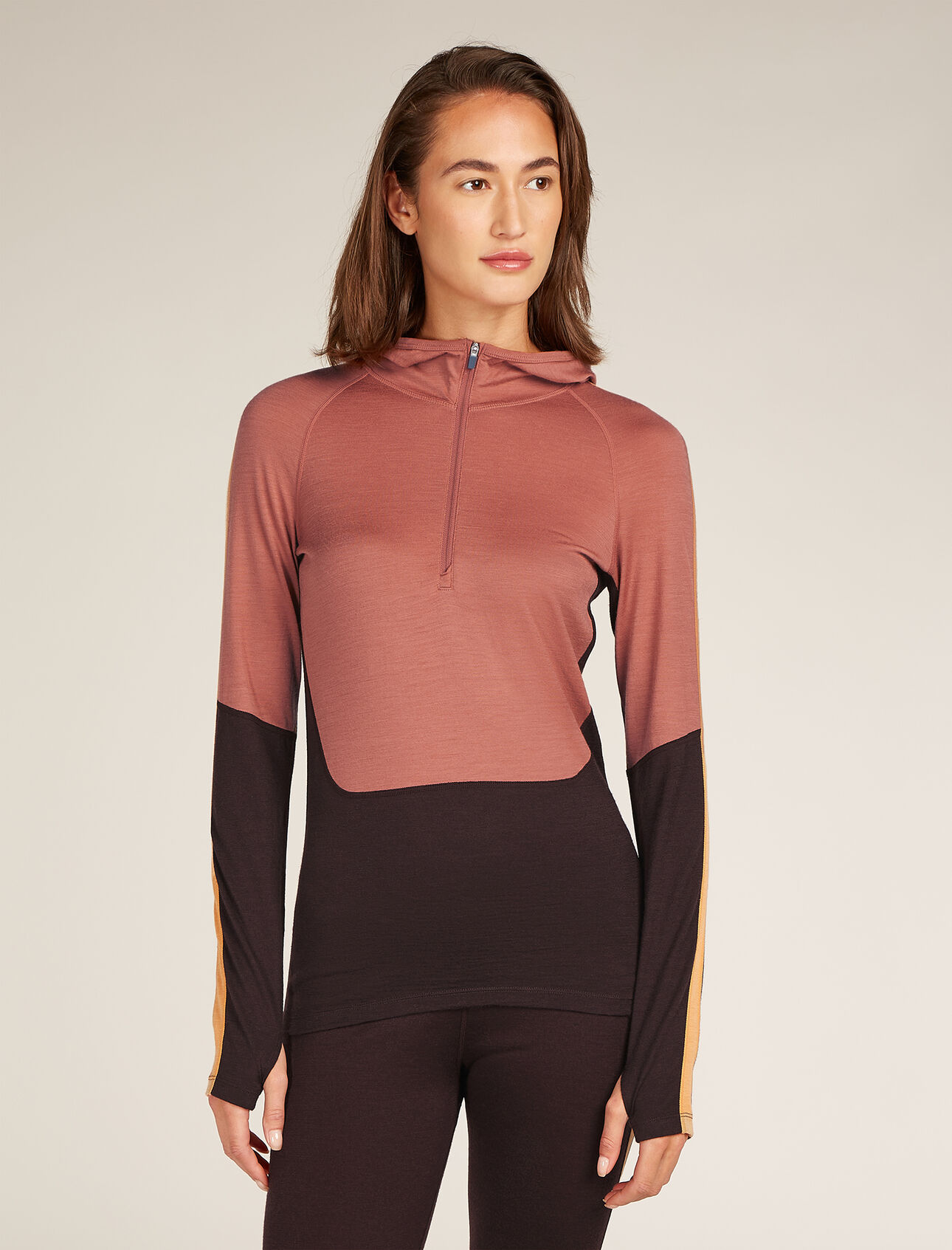 Womens Merino 200 Sonebula Long Sleeve Half Zip Thermal Hoodie Featuring our most versatile merino wool jersey fabric, the Merino 200 Sonebula Long Sleeve Half Zip Hoodie is a technical base layer top that provides ample warmth whatever the activity.