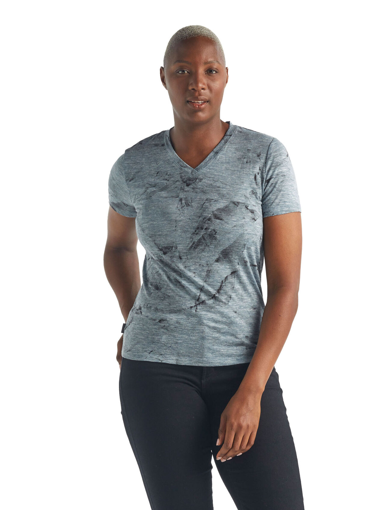 Merino Dowlas Short Sleeve V Neck T-Shirt IB Glacier Squares