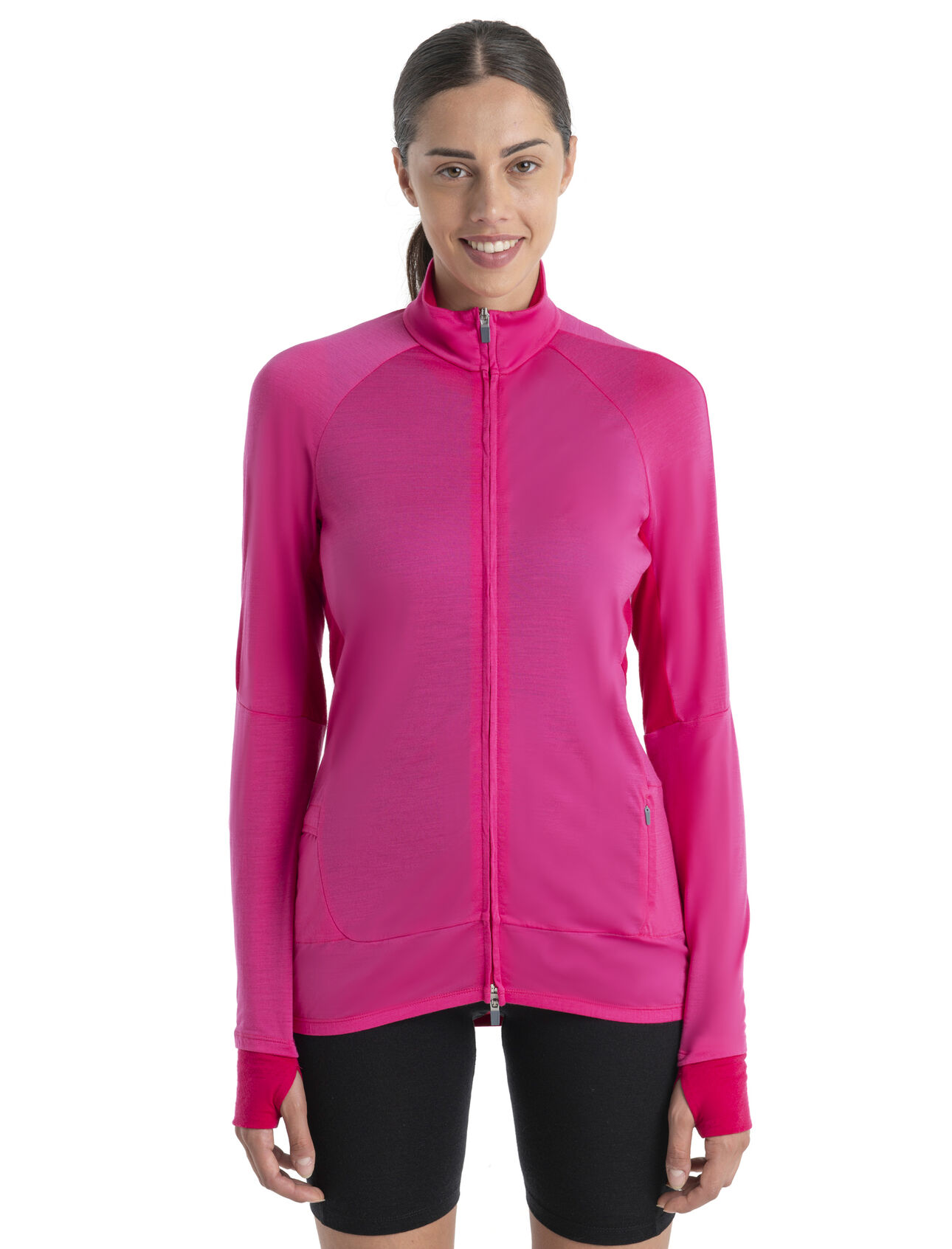 Womens ZoneKnit™ Merino Long Sleeve Zip Jacket A lightweight midlayer designed to balance warmth and breathability while running, biking or moving fast in the mountains, the ZoneKnit™ Long Sleeve Zip combines our Cool-Lite™ jersey fabric with strategic panels of eyelet mesh for enhanced airflow.