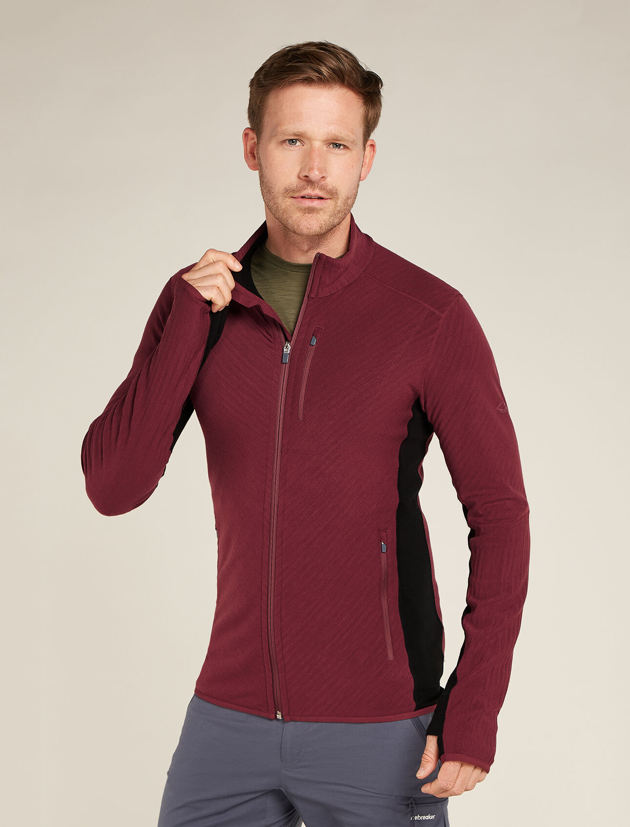 Manteau à capuche, glissière et manches longues Descender en mélange de mérinos