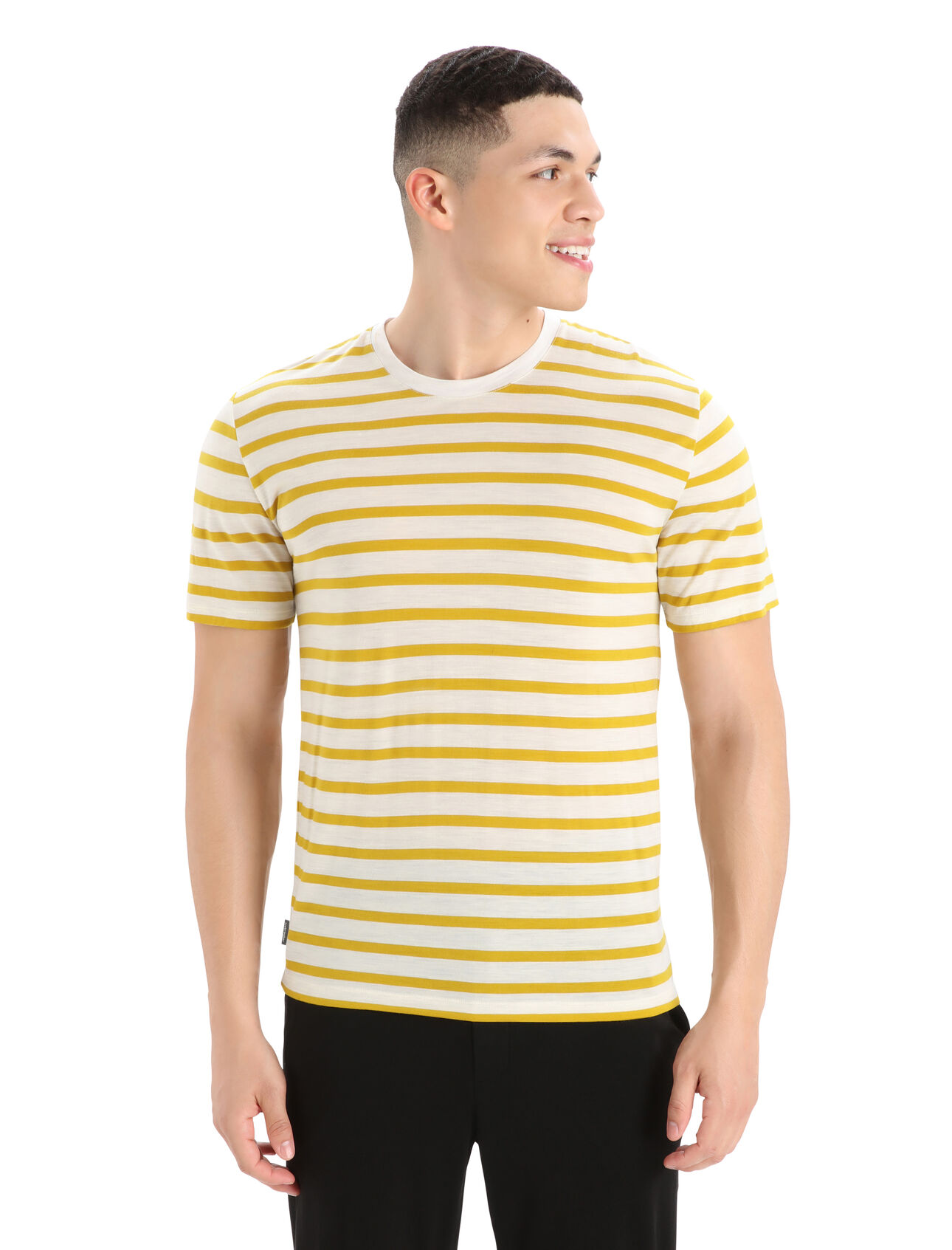 Mens Merino Drayden Short Sleeve Tee Stripe A classic, stylish tee with everyday versatility and incredible breathability, the Drayden Short Sleeve Tee Stripe features our moisture-managing Cool-Lite™ merino jersey fabric.