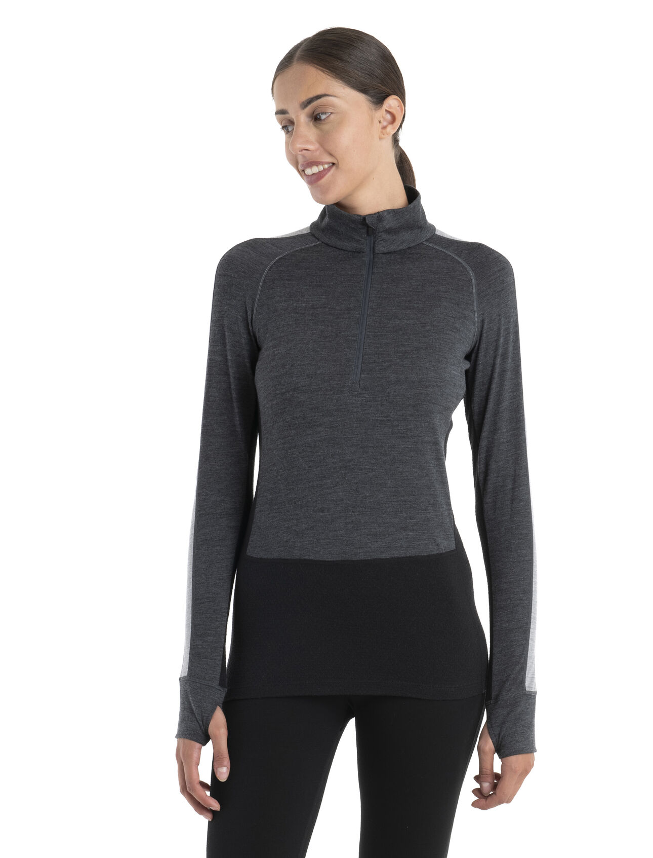 Womens 200 ZoneKnit™ Merino Long Sleeve Half Zip Thermal Top A midweight merino base layer top designed to help regulate temperature during high-intensity activity, the 200 ZoneKnit™ Long Sleeve Half Zip features 100% pure and natural merino wool.