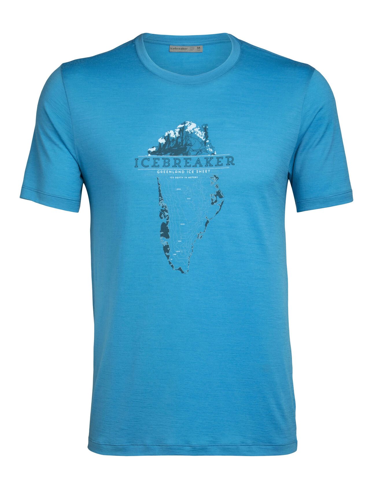 Heren Tech Lite Greenland Crest T-shirt met korte mouwen en ronde hals Ons meest veelzijdige technische T-shirt, van ademend, geurbestendig merinowol met een lichte stretch. Kunstenaar Scott Elser verbeeldt de diepte van de ijskap van Groenland, die 80% van het landoppervlak bedekt en 8% van het zoete water op aarde levert.  