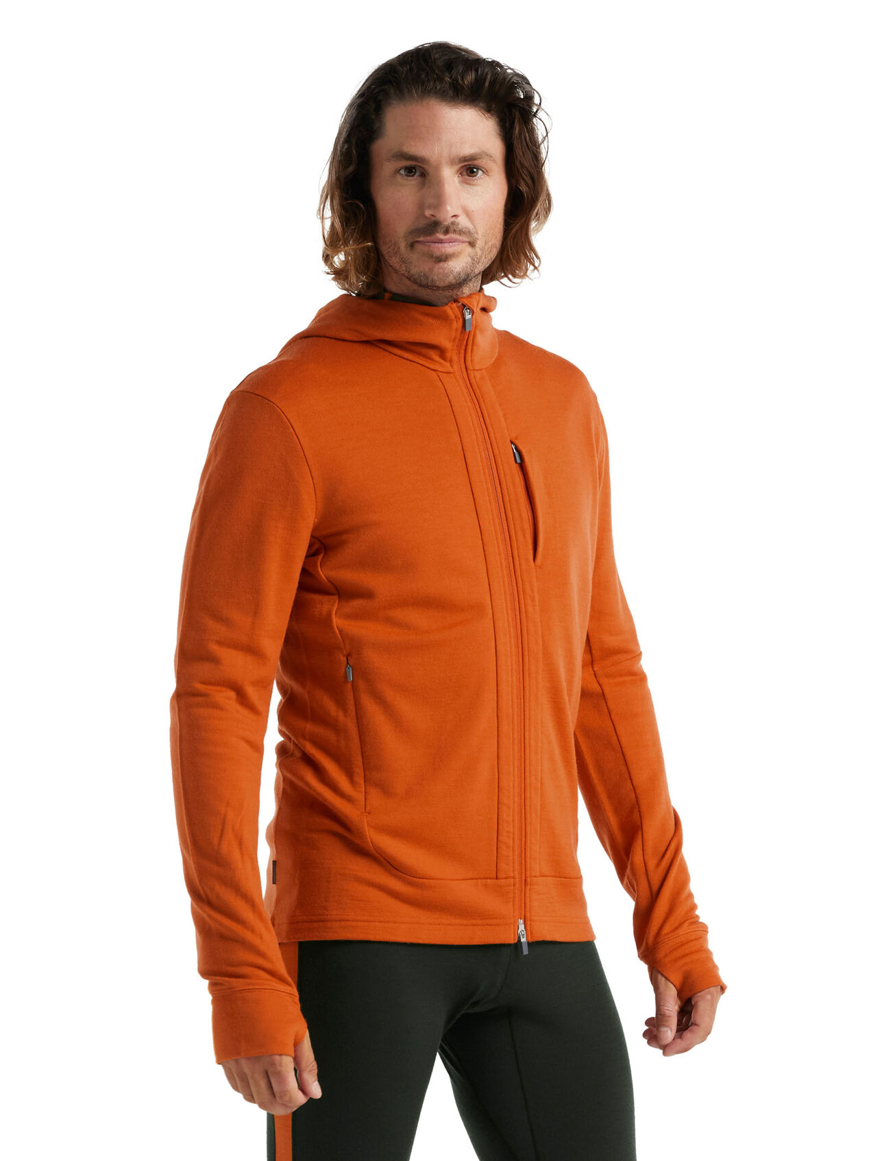 Maglia in lana merino a maniche lunghe con zip e cappuccio Quantum III