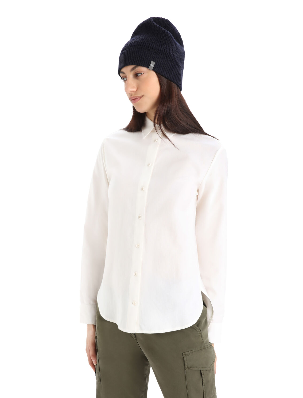Womens Merino Berlin Long Sleeve Shirt A classic, relaxed-fit collared shirt for everyday comfort, the Berlin Long Sleeve Shirt feature a durable and sustainable blend of all natural merino wool and organic cotton.
