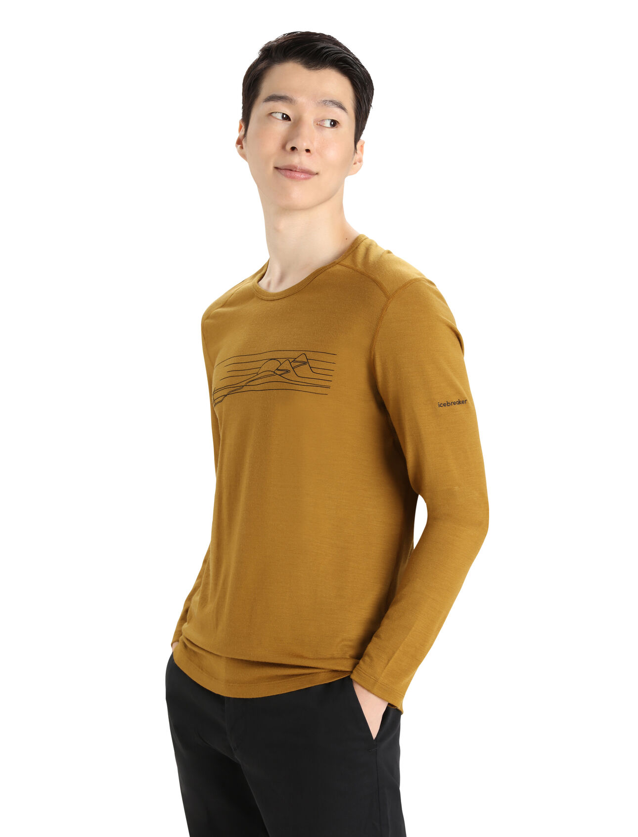 Camiseta de manga y cuello redondo Merino 200 Oasis Long Sleeve Crewe Ski Stripes | icebreaker®