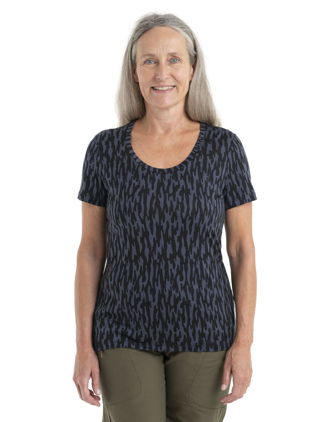 Womens Merino 150 Tech Lite II Short Sleeve Scoop T-Shirt Glacial Flow Our versatile tech tee that provides comfort, breathability and odour-resistance for any adventure you can think of, the 150 Tech Lite II Short Sleeve Scoop Tee Glacial Flow features 100% merino for all-natural performance. The tee's unique camo print references the fluid pattern found in the reflection of a glacial lake.