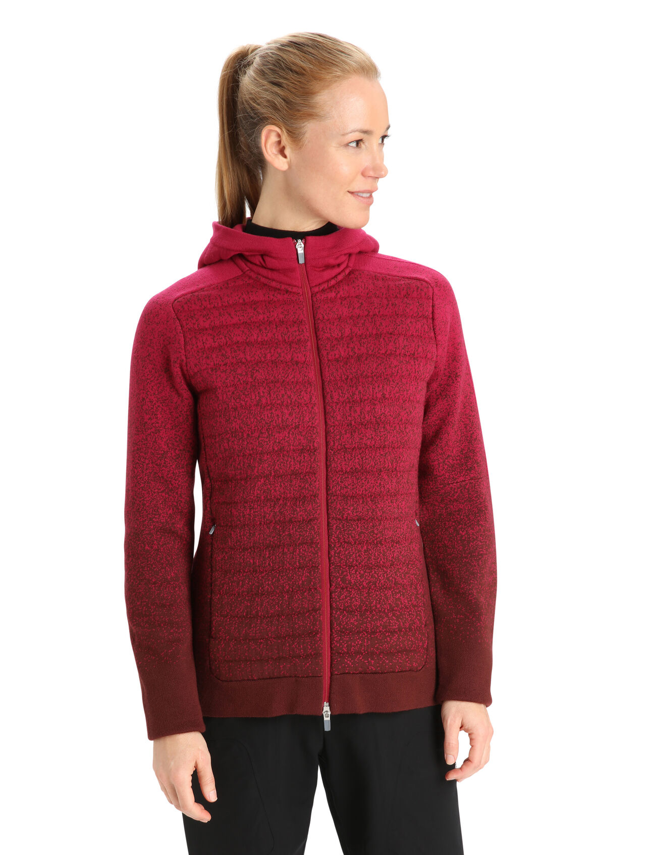 Womens ZoneKnit™ Merino Insulated Long Sleeve Zip Hoodie Into the Deep Highly breathable with targeted ventilation areas and a movement-focused fit, the ZoneKnit™ Insulated Long Sleeve Zip Hoodie Into the Deep is a body-mapped hoodie primed for adventure.
